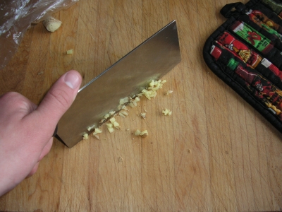 Chopping up the ginger