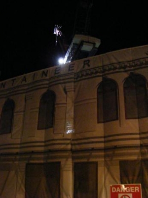 A crane in the building's chrysalis.