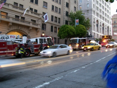 Fire trucks near the Mark