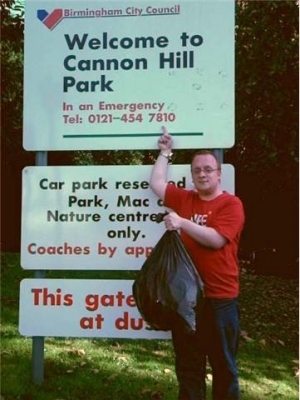Ben at the gate to Canon Hill Park