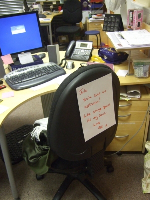 Note and lonely chair combined.
