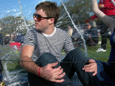 This gentleman was eager to sit on the floor here in the bubble