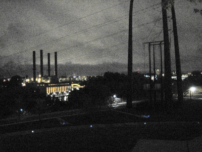 Looking back at smokestacks from starting line.