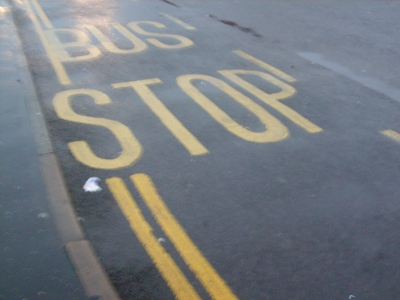 A close-up of the bus stop