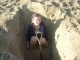 Cave in.