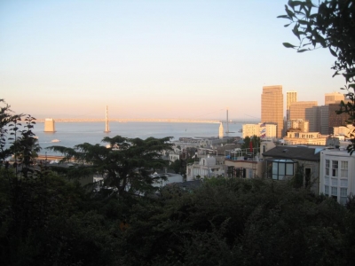 the bay bridge from the coit tower