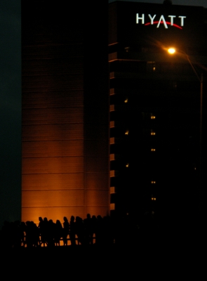 People on the Congress Ave. Bridge