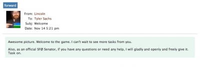 Tyler Sach's welcome