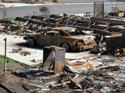 Burnt out car in the driveway
