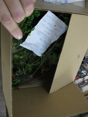 My hastily scribbled note thrown in the box.
