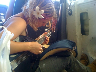 Rebecca plays songs.