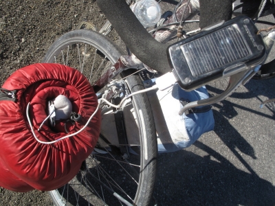 Phone charging via solar charger while riding