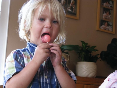 Sucking on a lollipop
