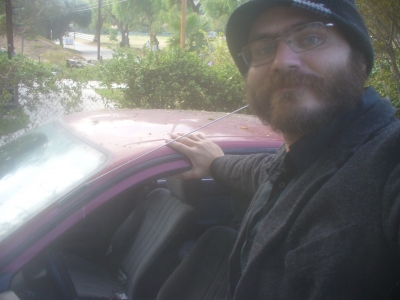 In a suit with my ride.