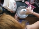 Mixing the cake.