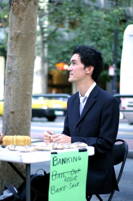 Ian sells baked goods to RESCUE banks!