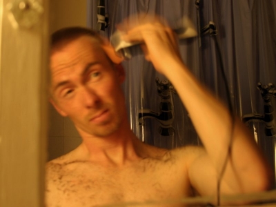 Haircutting in progress. Haircutting in progress.
