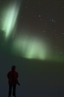 Self portrait, with goofy hanging gauntlets.