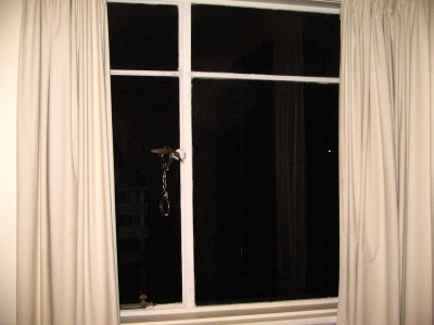 Handcuffs in window Handcuffs in window
