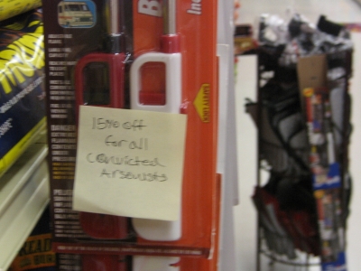 "15% off for all convicted arsonists"