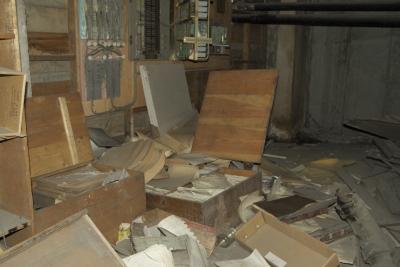 big wooden boxes of files.