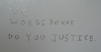 A message made from magnets, for Dax