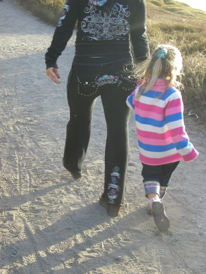 a girl, her mother, and their pants