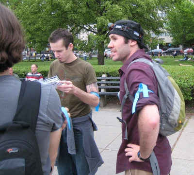 Shan (incircles) and a rock climber