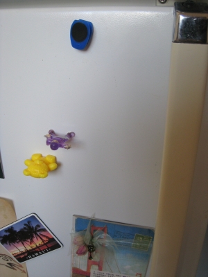 Bonus: yellowbear and ninja cling to the fridge!