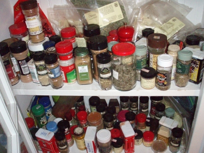 Overhead view of most of our spices.