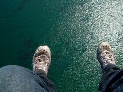 Humble sneakers over Pacific Ocean