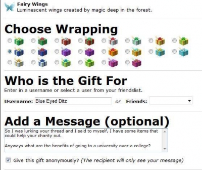 gifts to the new mark and her responses follow.