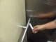In the elevator.