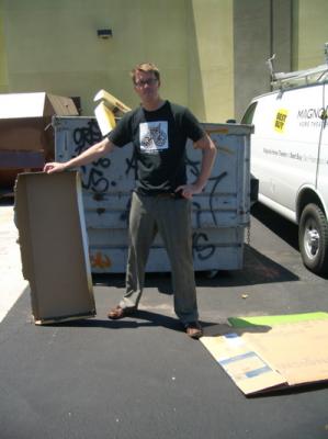 searching for cardboard.