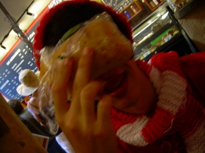 Waldo approves of his breakfast. 