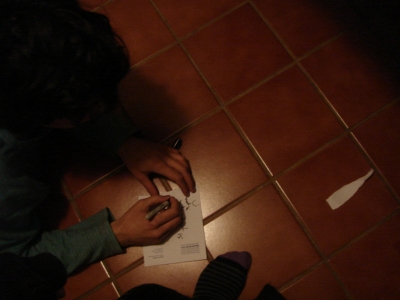 trying, frantically, to convey an idea on paper
