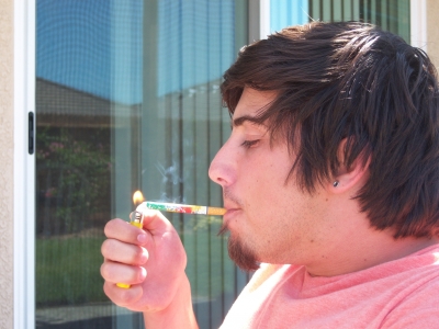 Lighting the first ever (to my knowledge) tie-dyed tobacco product.