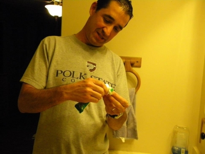It's not very easy to get the toothpaste on a Cheerio!