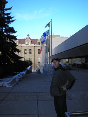 Standing outside city hall
