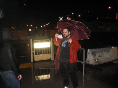 Jason examines evidence while trespassing