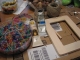 simple frame, paint, beads, hemp string