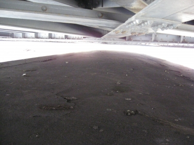 A help's-eye view of the space under the rail bridge.