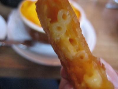 Inside of fried Mac & Cheese, ick