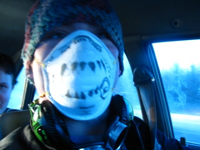 Tom wore his volcano mask