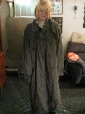 Hayley trying on Jon's coat