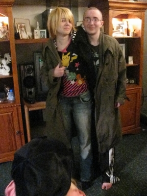 Justin and Hayley both fit in Jon's coat