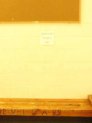 A bench by the cafeteria