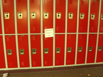 The wall of lockers by the art room