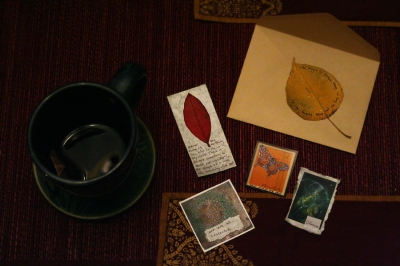 completed fortunes on 'workbench', with tea