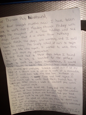 Note to bus taped to back of bus seat